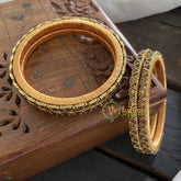 Single Line Kundan Bangle-Triangle -Mehendi Gold Glossy-g3647